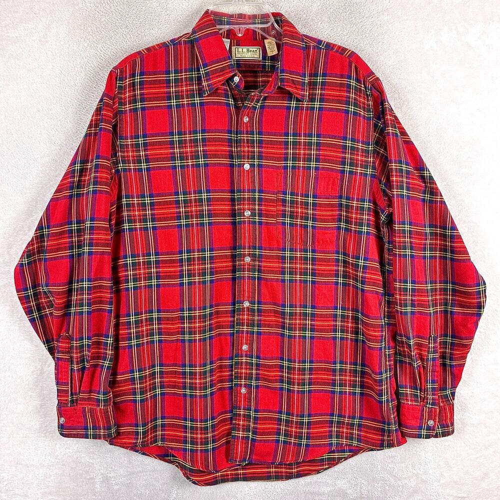 VTG LL Bean Flannel Shirt Men L Tall Red Plaid Preppy Lumberjack Outdoors USA